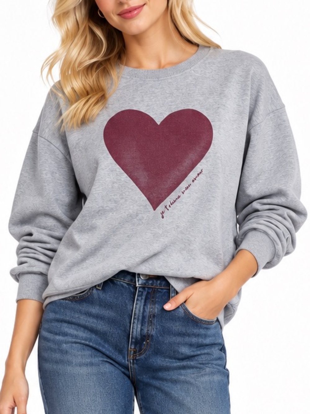 Pact Je T'aime Mon Amour Heart Cloud Fleece 100% Organic Cotton Sweatshirt SZ M